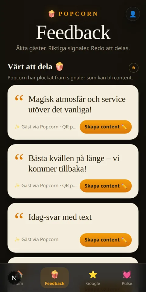 Feedback — gjestenes stemmer som delbare kort